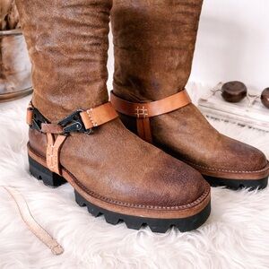 Free People We The Free Reya Boots Brown Harness Style Size 39 Chunky Sole